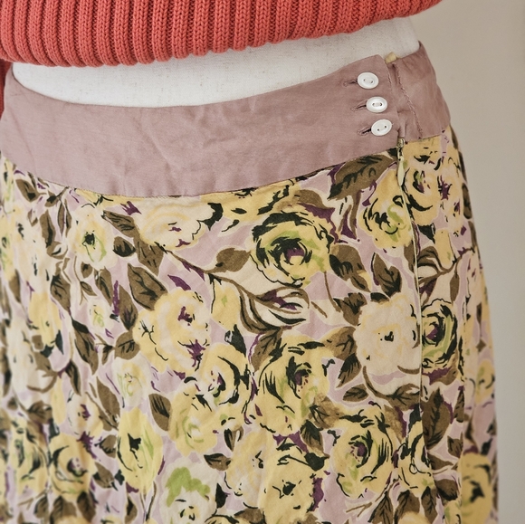 Heart Moon Star Floral Silk Trim Midi Skirt Size 2 - Picture 1 of 11